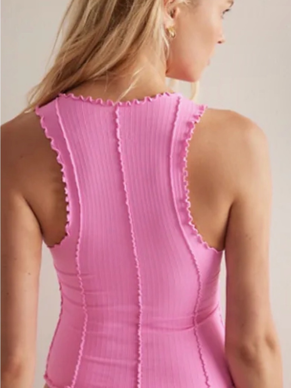 Free People Coral Pink Ruffle-Trim Ribbed Tank - Picture 6 of 6